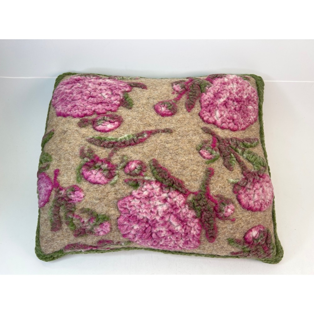 Frati Italy Floral Pillow Cover‎ Beige Pink Green Wool Accent Decor w/ Insert